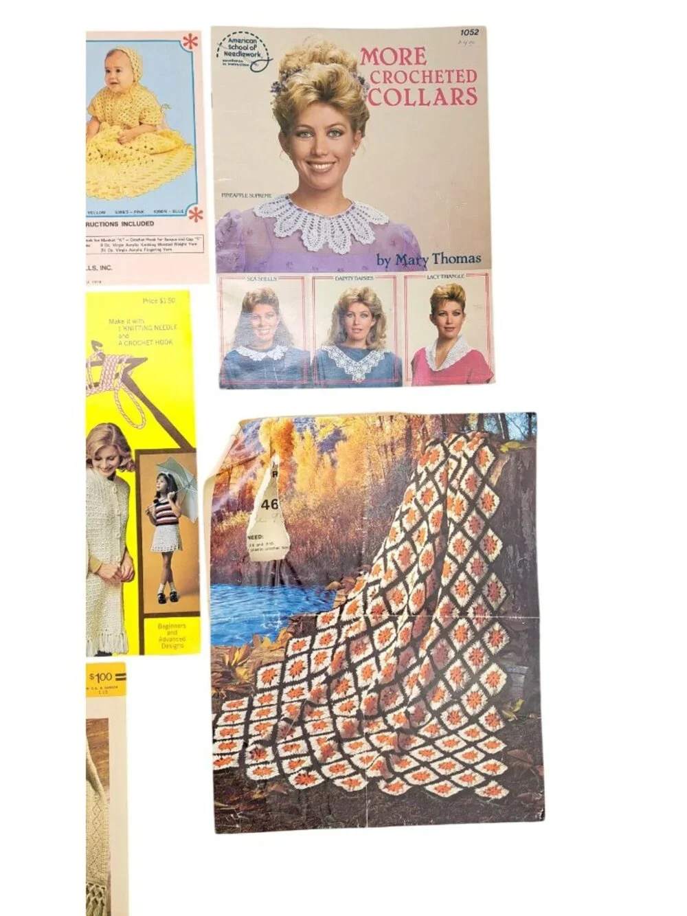Vintage Crochet Assorted Pattern & Booklet Lot Doilies Collars Blankets Afghans